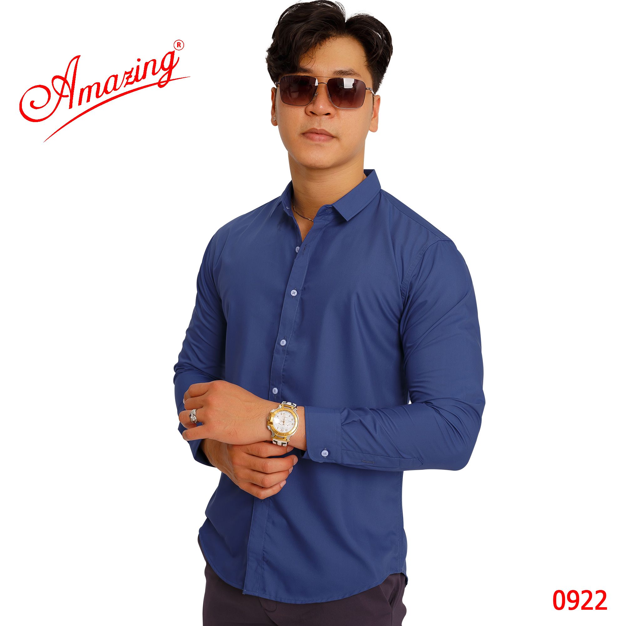 Áo sơ mi nam màu vàng pastel, thương hiệu cao cấp Amazing, dáng body slim fit không túi, style Hàn Quốc trẻ trung