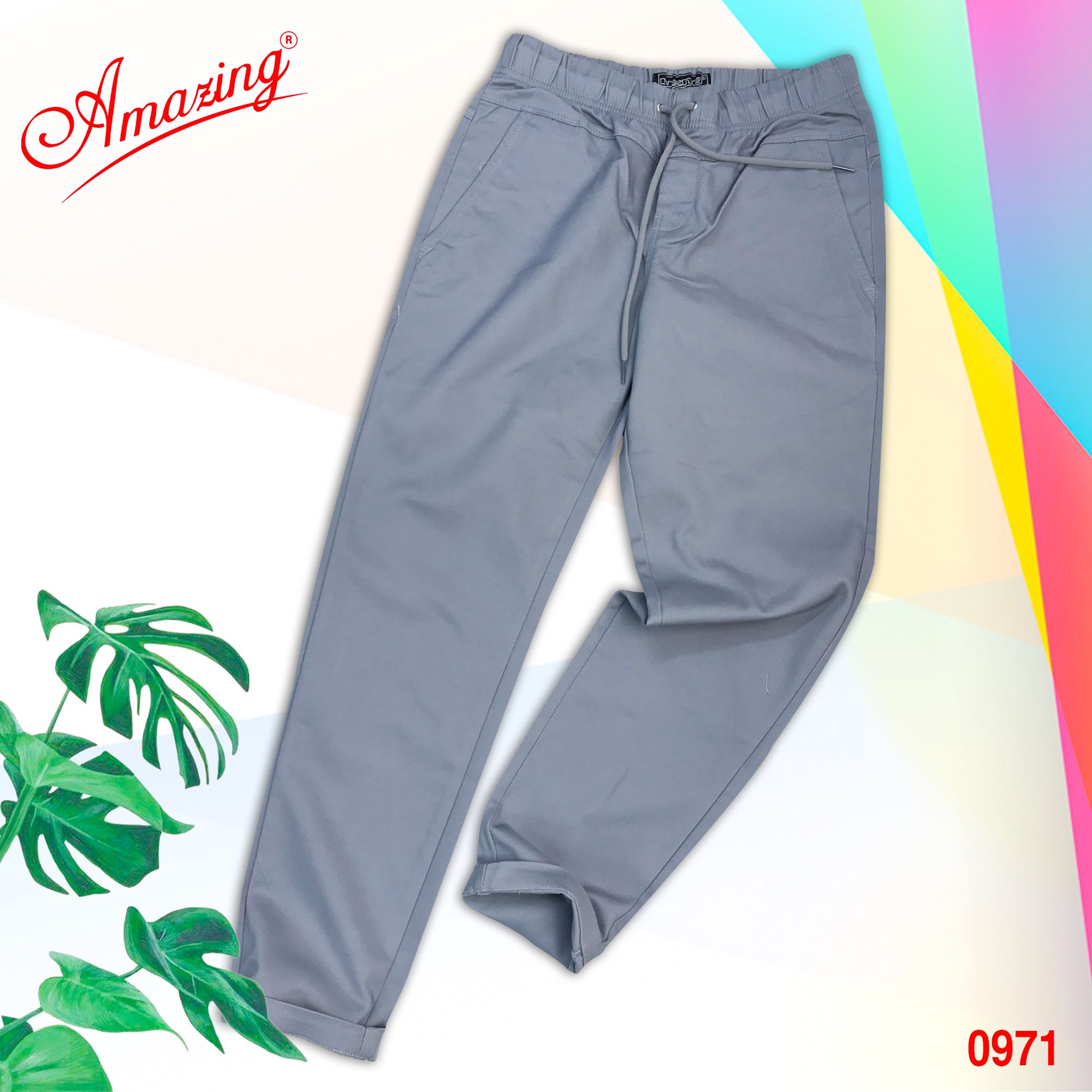  Quần ống suông Baggy, chất liệu kaki co giãn cao cấp, thương hiệu Amazing, lưng thun, phong cách Unisex Hàn Quốc 