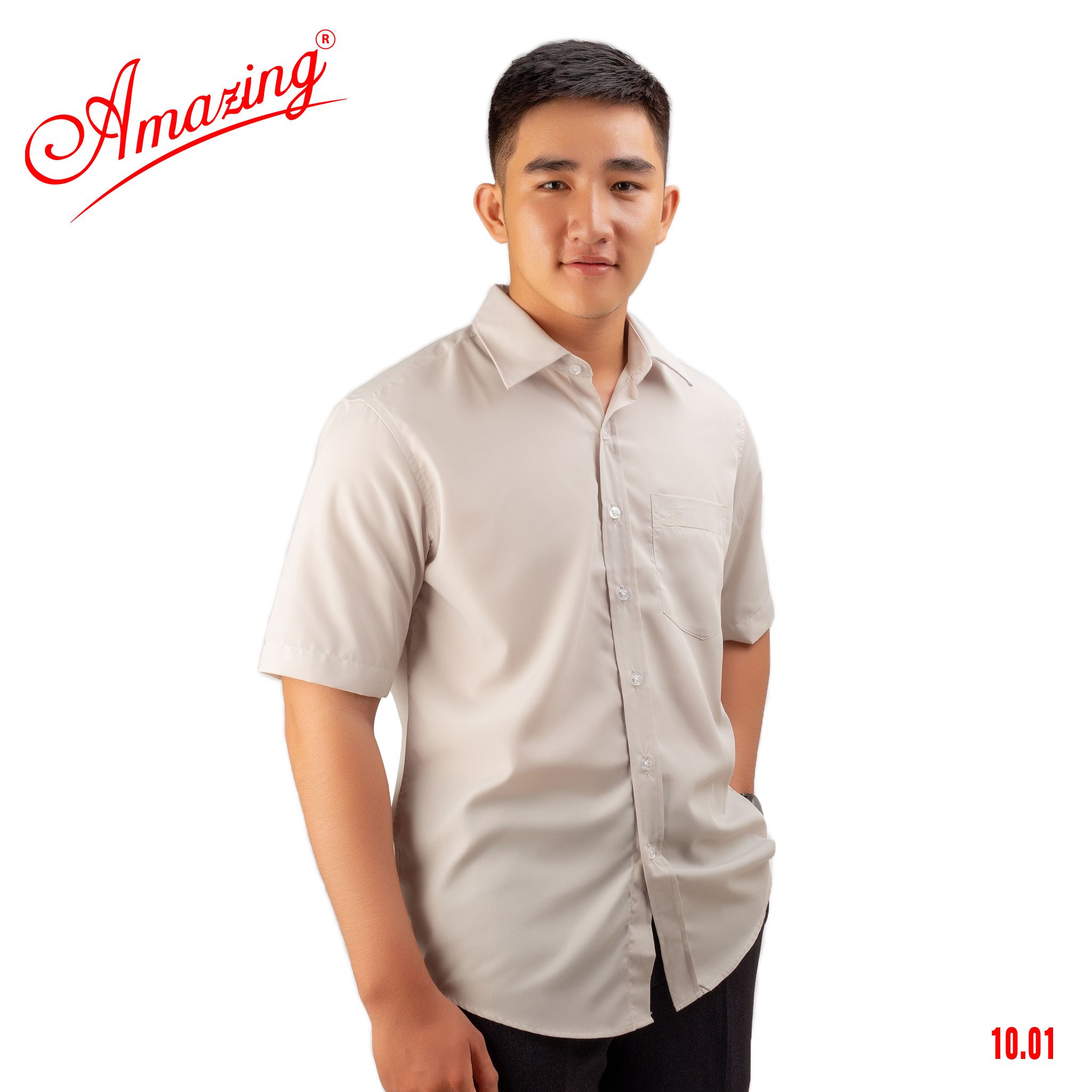 Áo sơ mi tay ngắn Amazing, màu trơn, vải kate thấm hút mồ hôi, form truyền thống, có big size