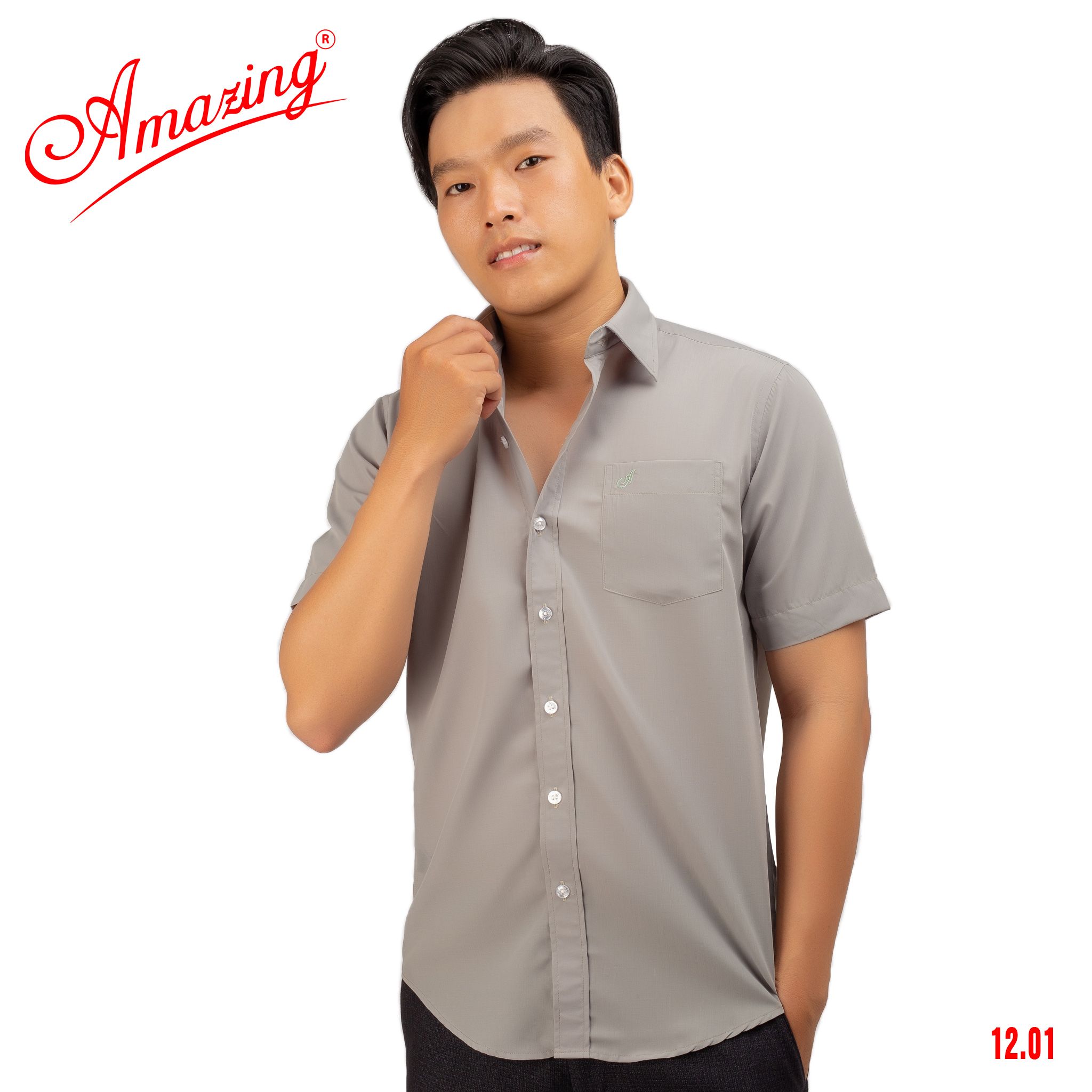 Áo sơ mi tay ngắn Amazing, màu trơn, vải kate thấm hút mồ hôi, form truyền thống, vạt bầu, có big size