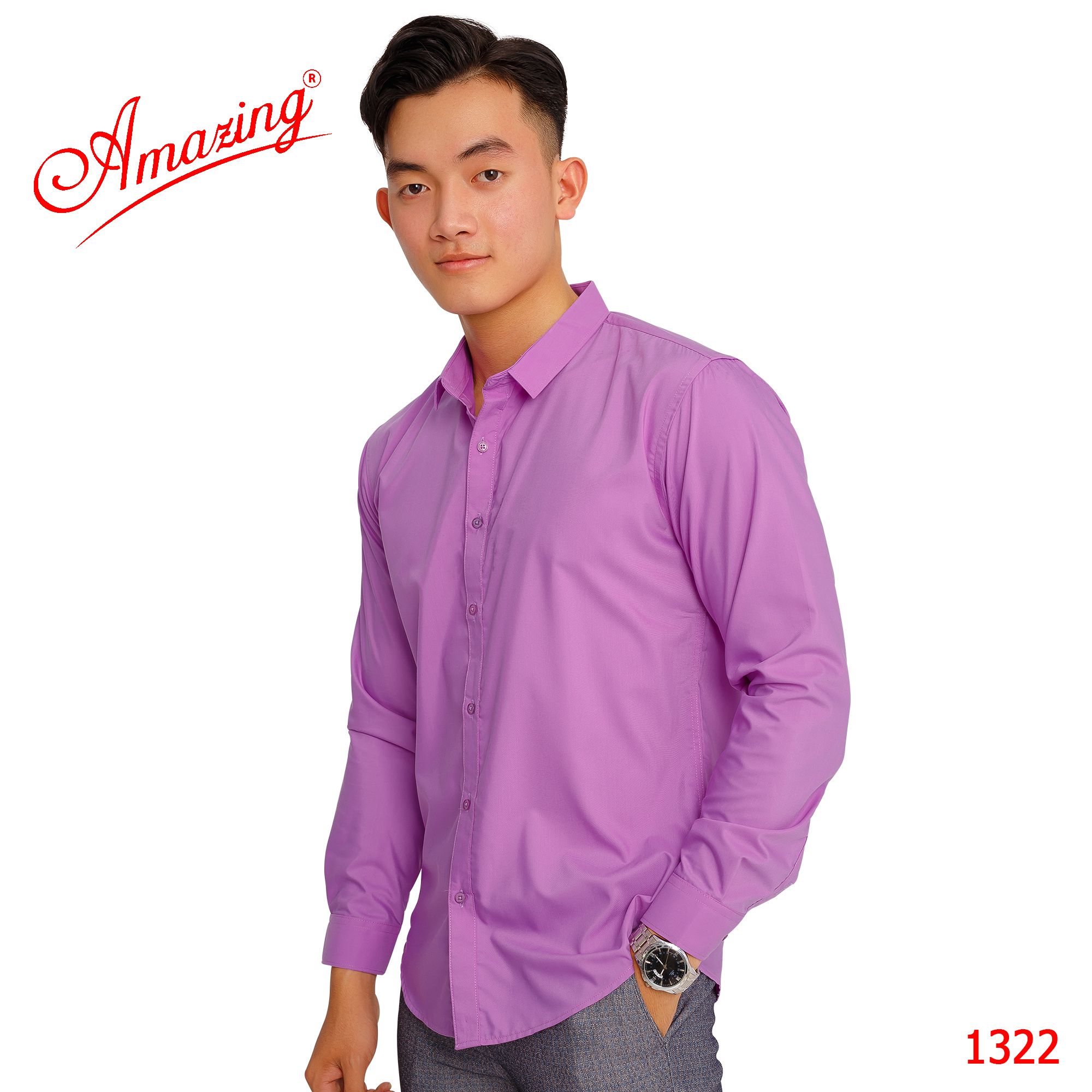  Sơ mi nam công sở màu trơn, form slim fit không túi, vải Bamboo, áo kiểu phong cách Hàn, vạt bầu, Amazing 