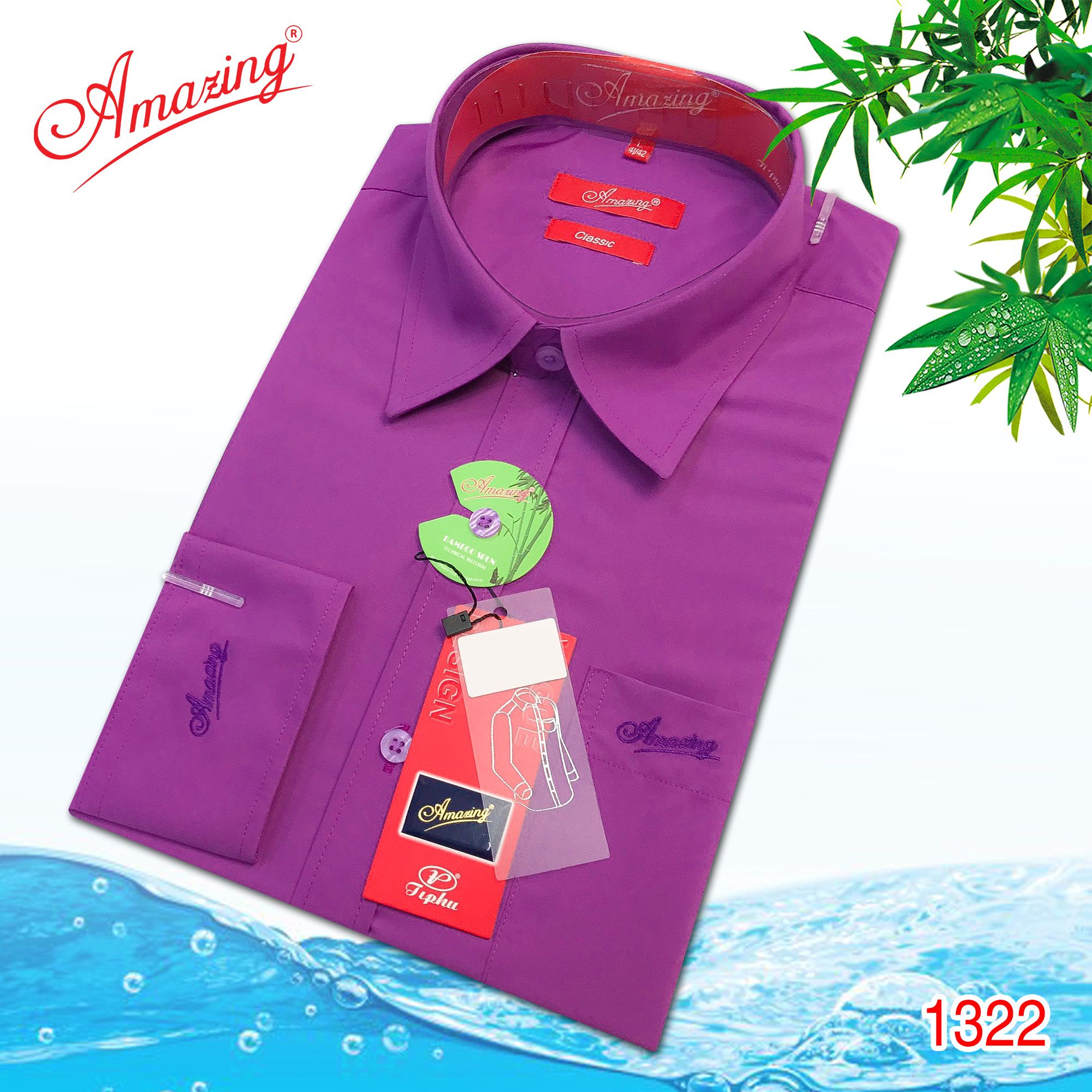 Áo sơ mi nam trơn nhiều màu Amazing, vải Bamboo mềm mịn thấm hút, dáng truyền thống, vạt bầu, tay dài-06