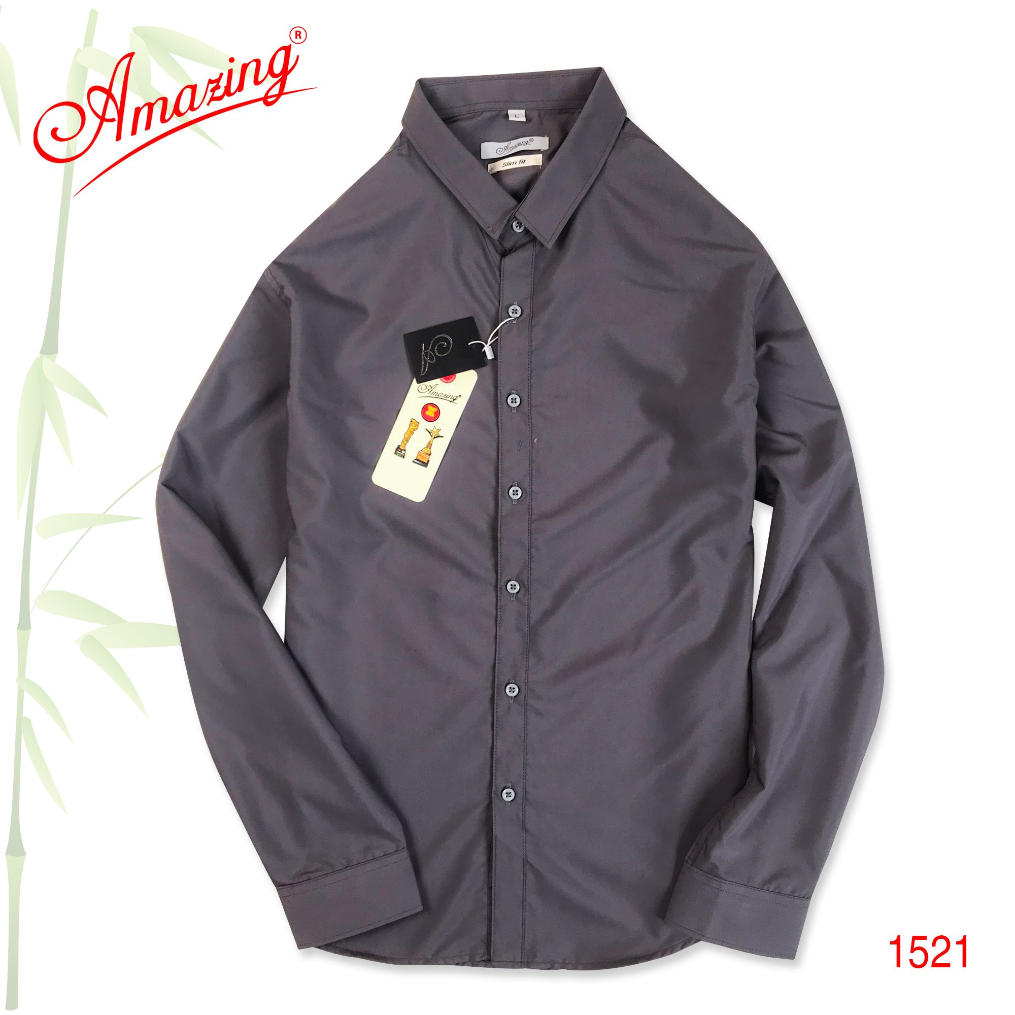 Áo somi nam Amazing màu tím huế, form body slim fit show hình thể đẹp, tay dài, không túi, vải mềm mướt