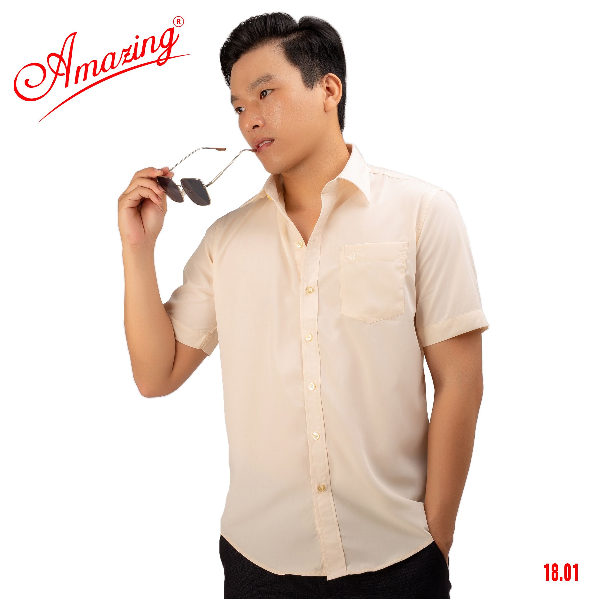 Áo sơ mi tay ngắn Amazing, màu trơn, vải kate thấm hút mồ hôi, form truyền thống, có big size