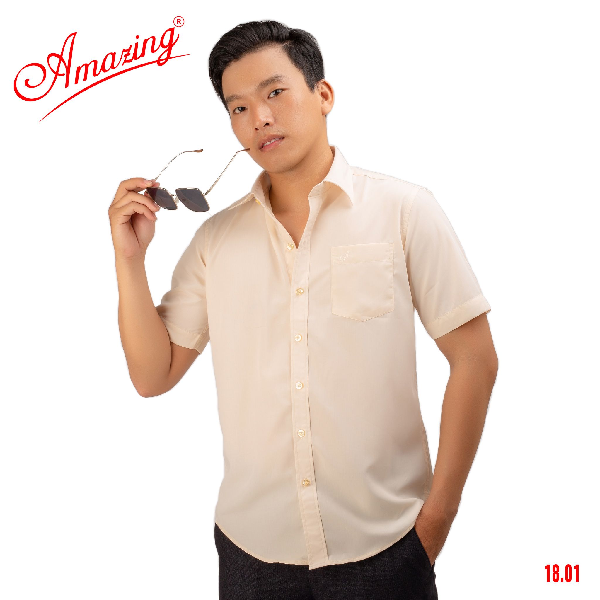 Áo sơ mi tay ngắn Amazing, màu trơn, vải kate thấm hút mồ hôi, form truyền thống, vạt bầu, có big size