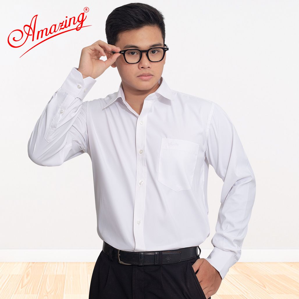 Áo sơ mi nam tay dài trơn Amazing, vải Bamboo sợi tre màu trơn, vạt bầu, form regular căn bản, có big size 110kg