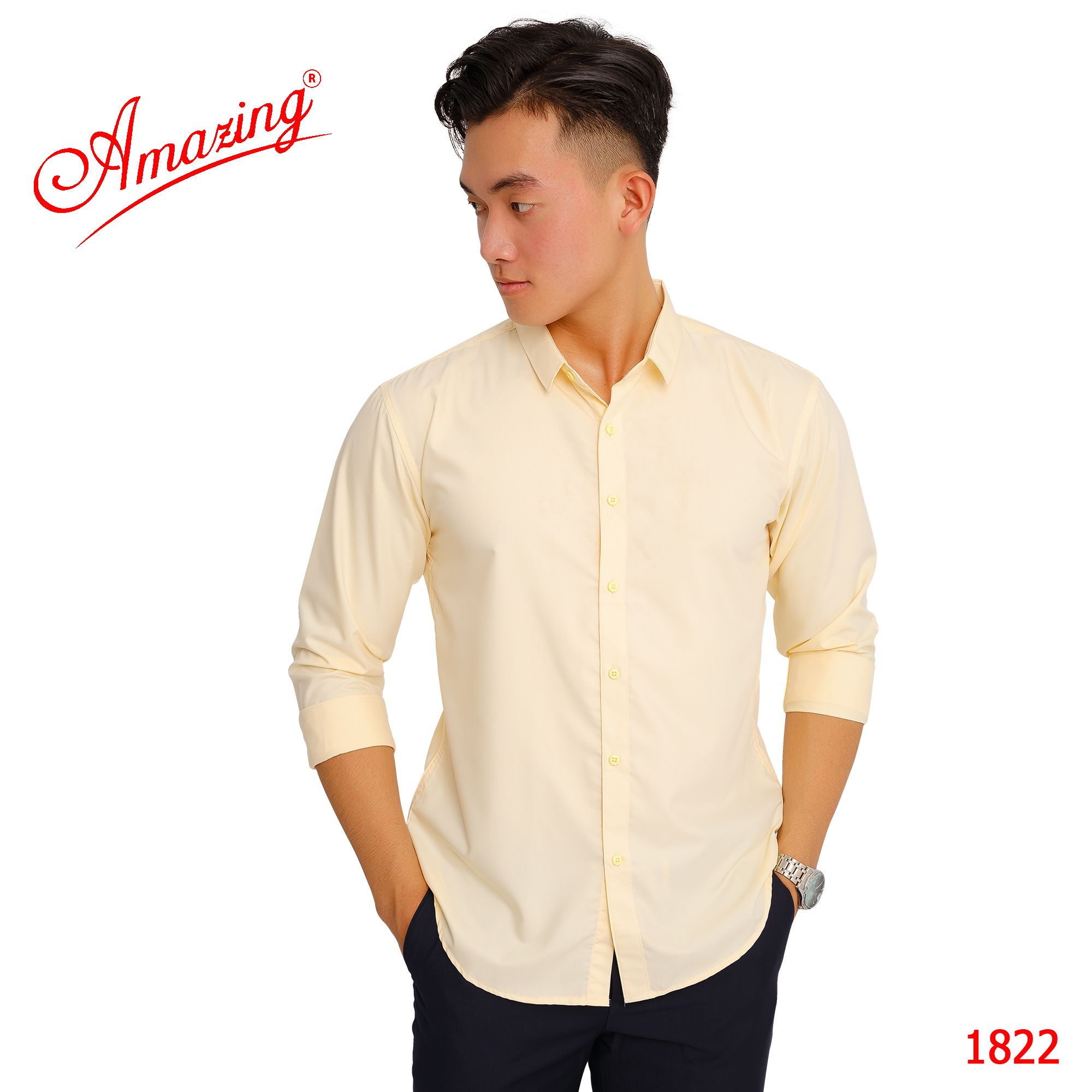 Áo sơ mi màu Tím Lavender thương hiệu Amazing, style Hàn Quốc không túi, chuẩn form slim fit, chất liệu mịn mát