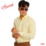  Sơ mi nam màu tím nho, áo kiểu phong cách Hàn Quốc, chuẩn form body slim fit, không túi, vải Bamboo, Amazing 