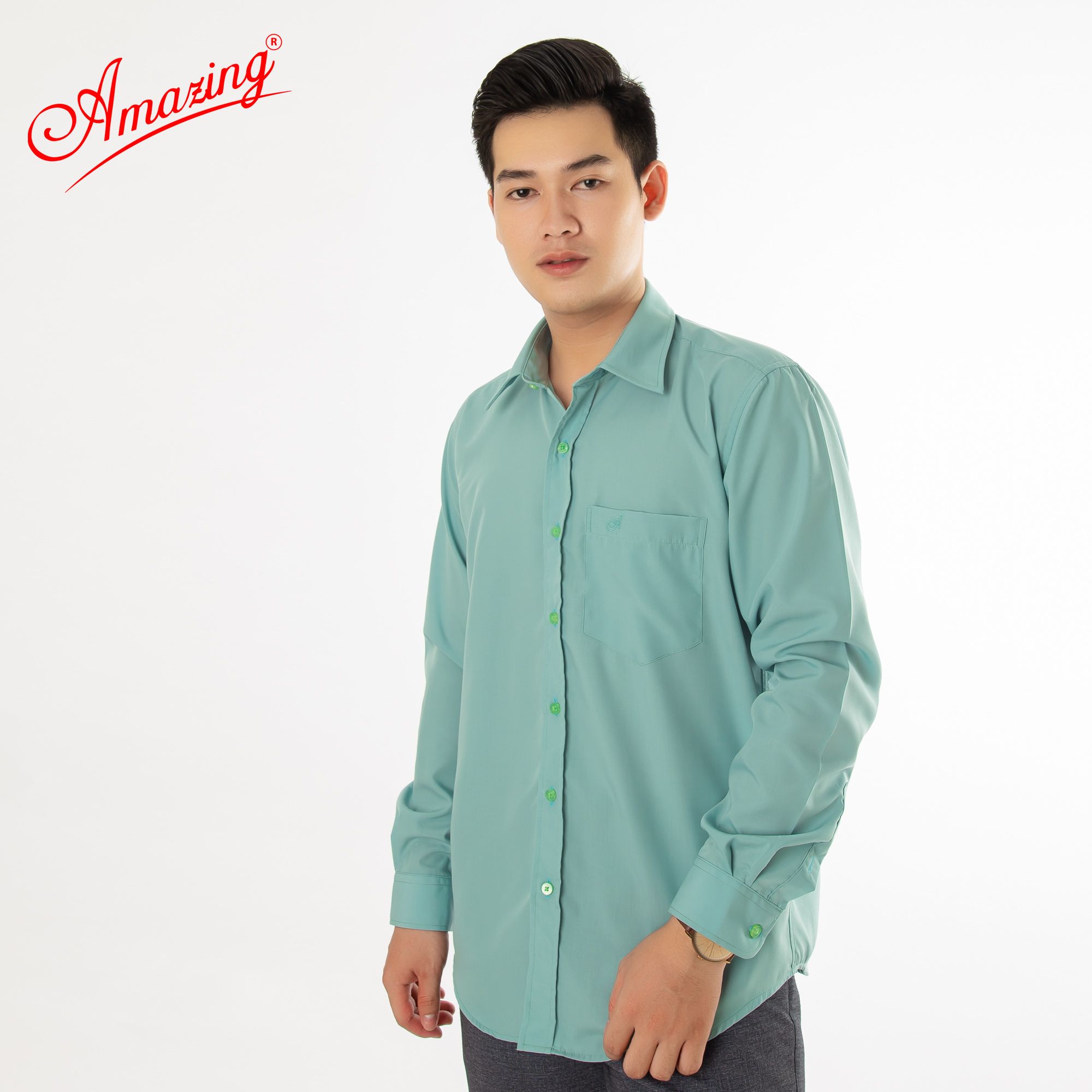 Áo sơ mi nam Amazing trơn tay dài-13