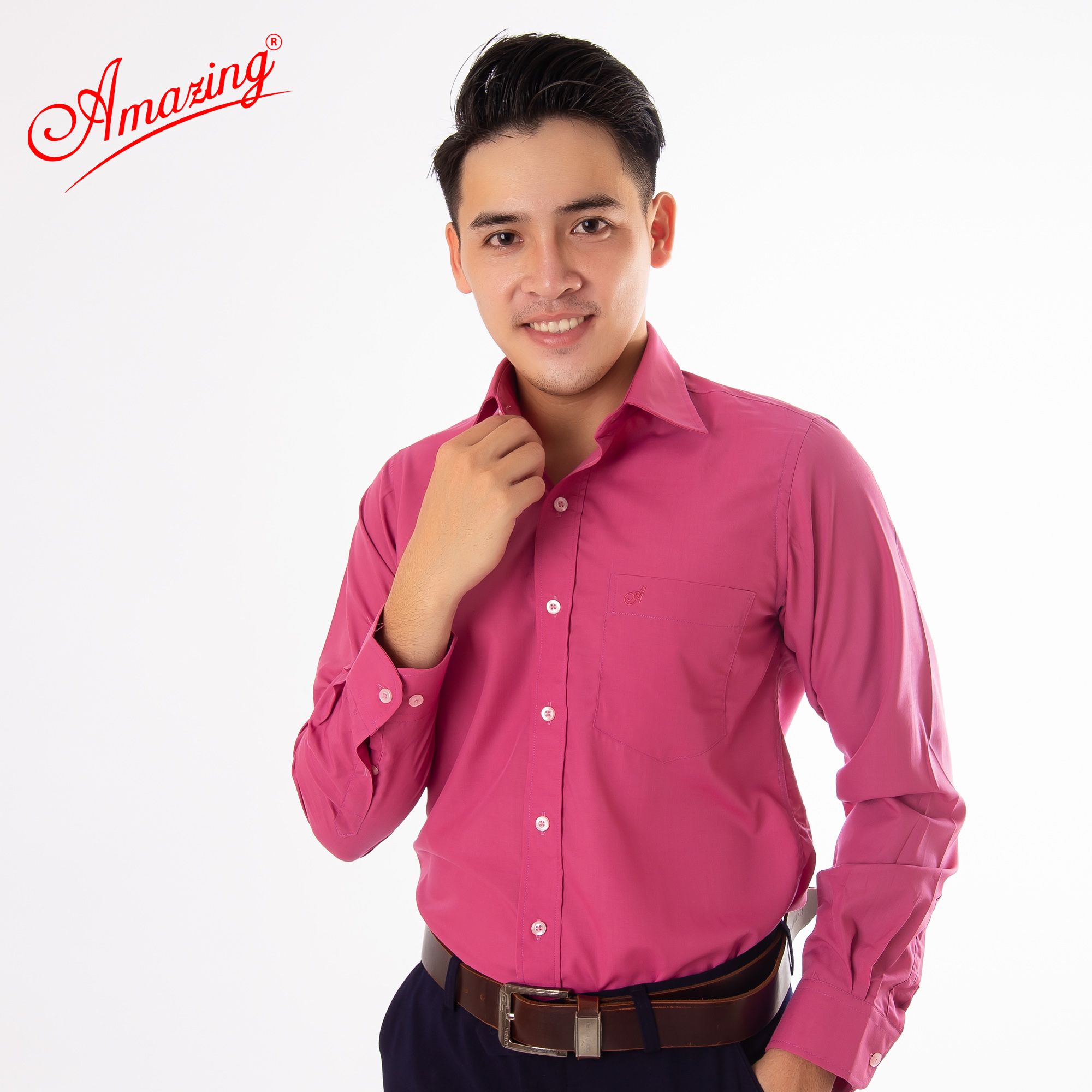 Áo sơ mi nam Amazing trơn tay dài-06