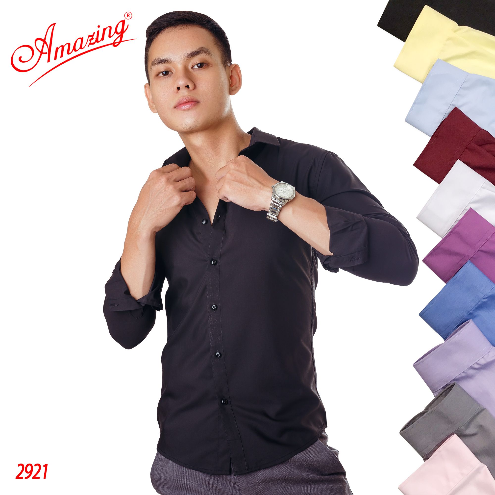 Sơ mi nam kiểu Hàn Quốc, form slim fit tôn dáng đẹp, chất liệu mềm mượt, đa dạng sắc màu, thương hiệu Amazing