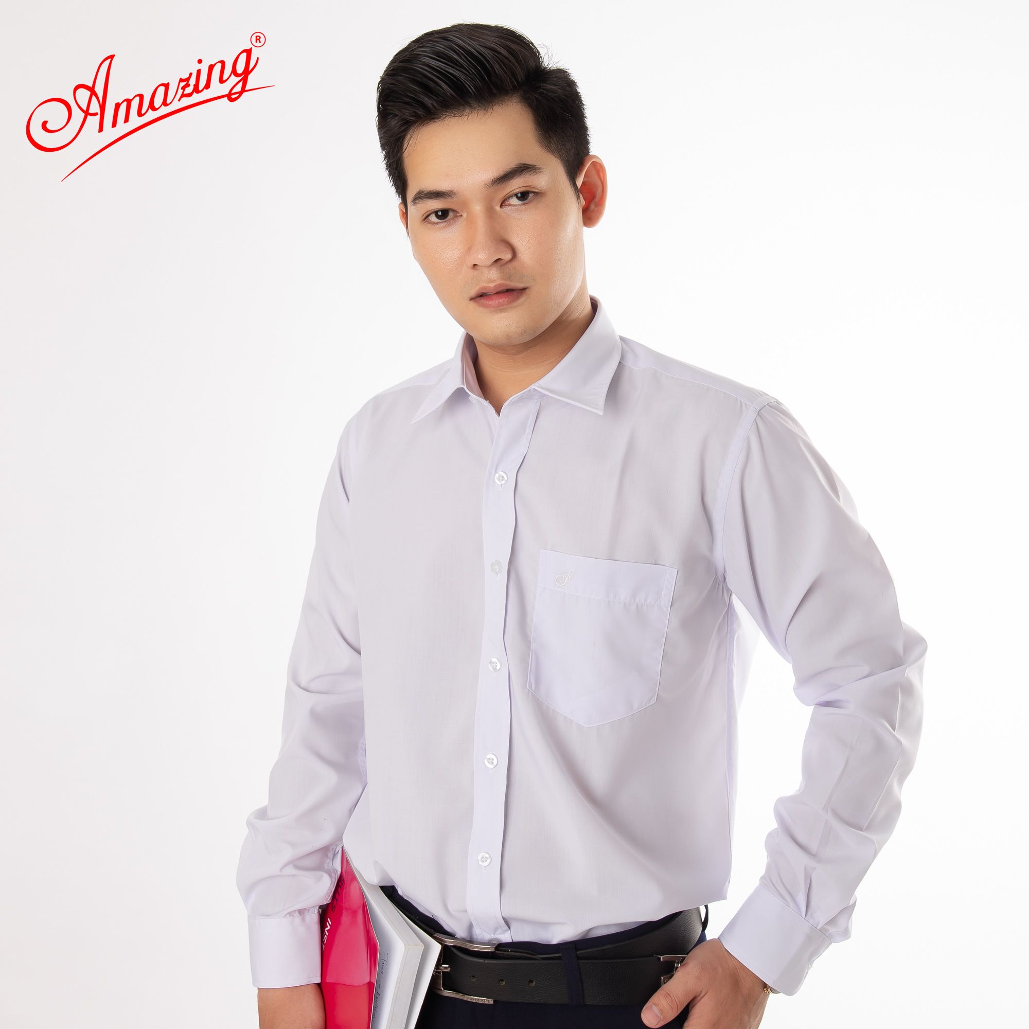 Áo sơ mi tay dài Amazing, màu trơn, vải kate thấm hút mồ hôi, form truyền thống, có big size
