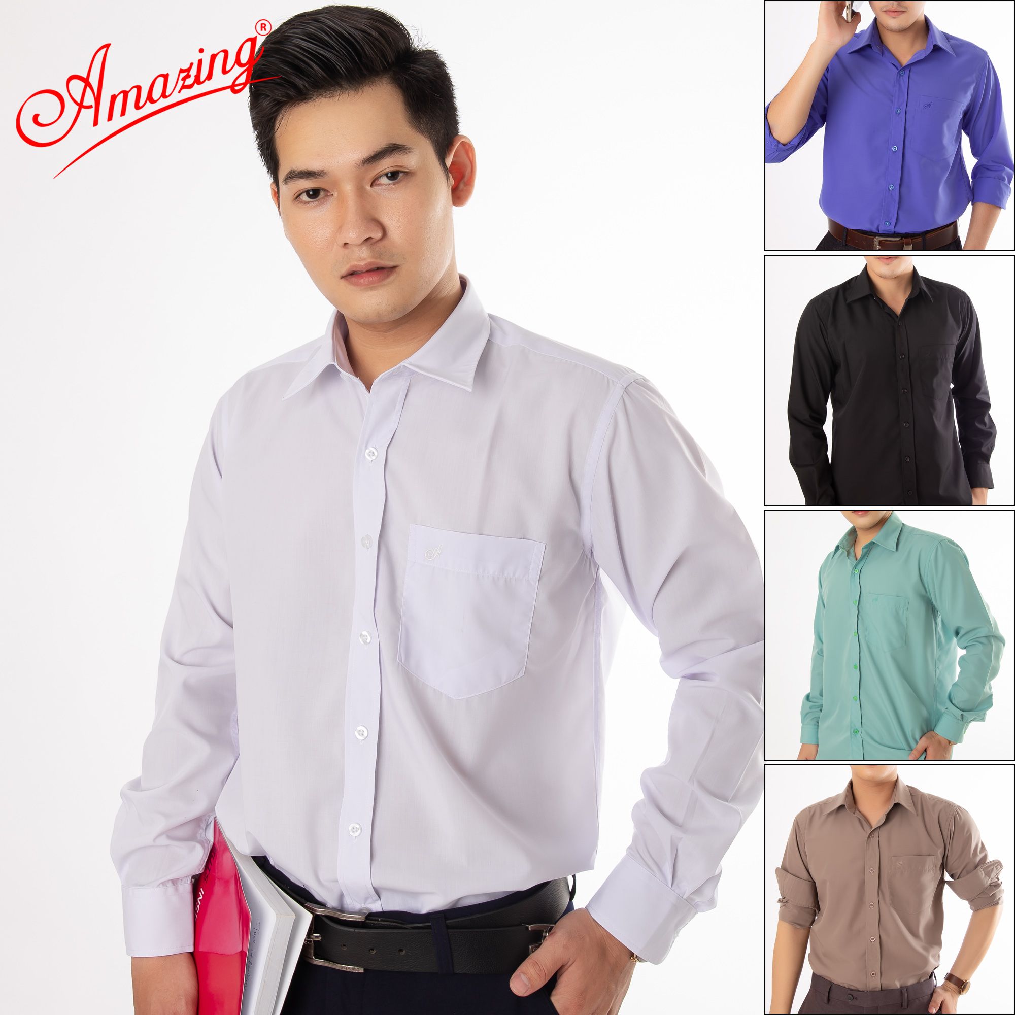 Áo sơ mi nam Amazing trơn tay dài-13