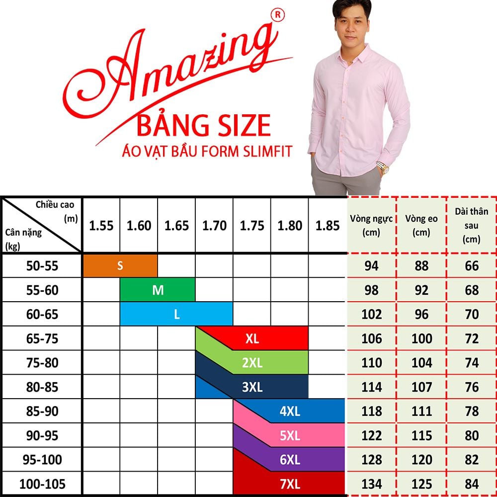 Amazing, sơ mi nam body, style Hàn Quốc năng động, dáng áo slim fit ôm vừa, chuẩn form cao cấp, big size tới 95kg