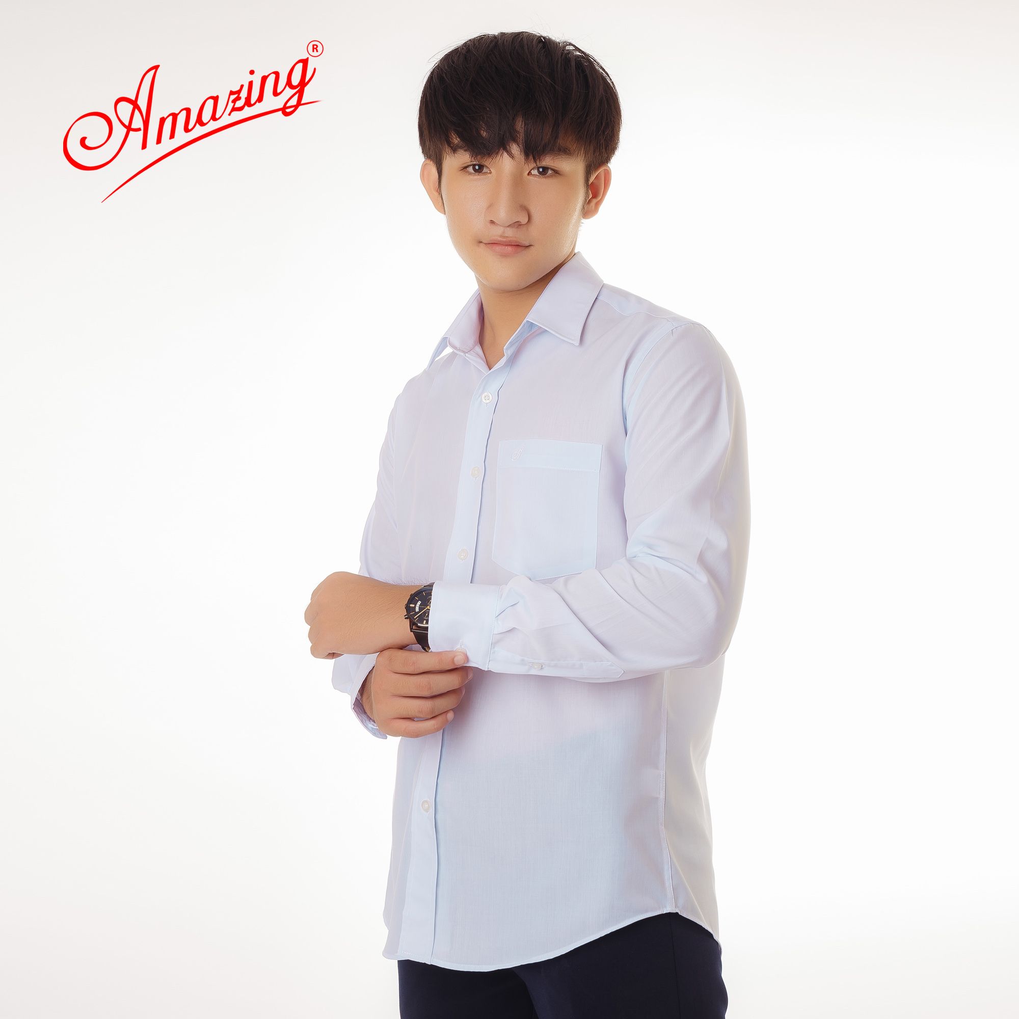 Áo trắng cao cấp Amazing, size 45-100kg, vạt bầu, thân suông, chất vải KT silK, form chuẩn basic, tay dài