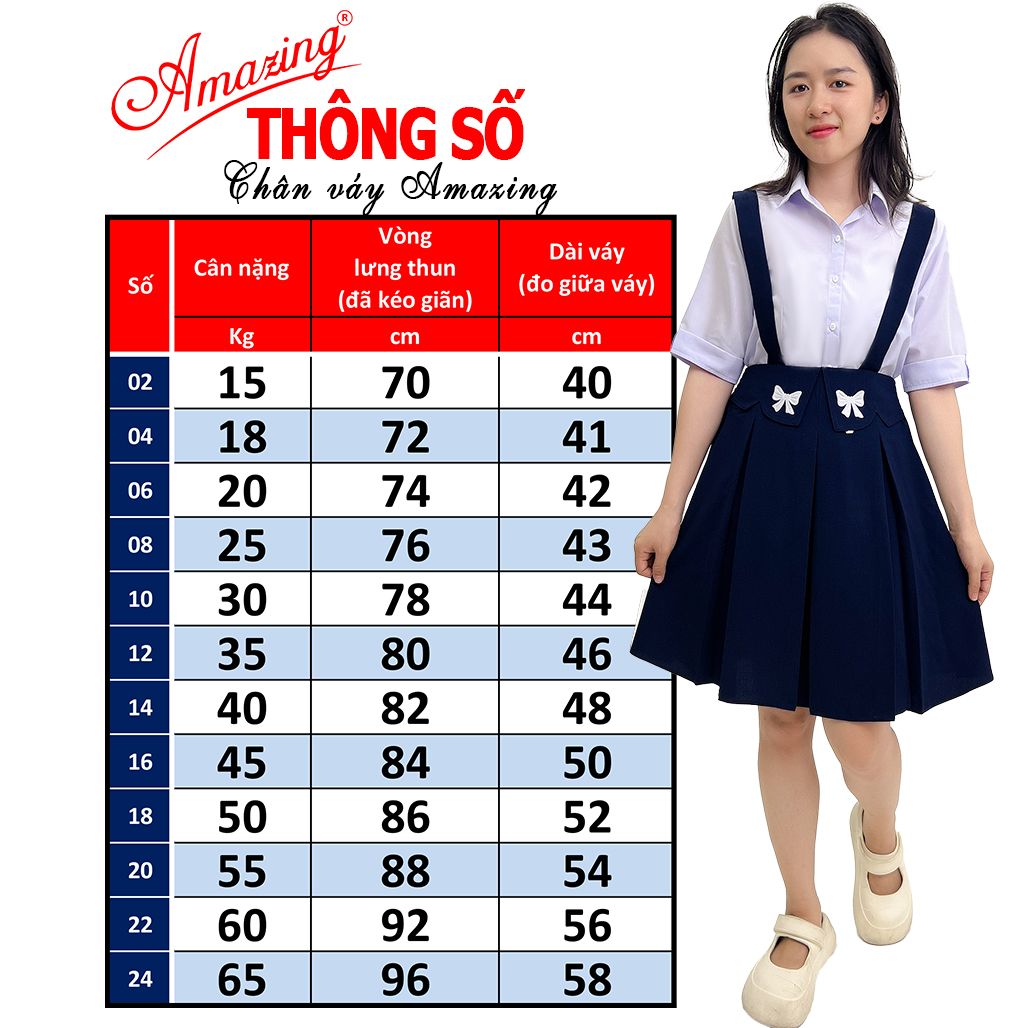 Chân váy học sinh, có quần bên trong, có túi đựng đồ, lưng chun phía sau, có size lớn, Amazing
