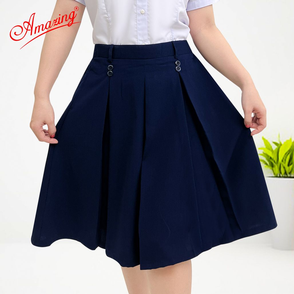 Chân váy học sinh, có quần bên trong, có túi đựng đồ, lưng chun phía sau, có size lớn, Amazing