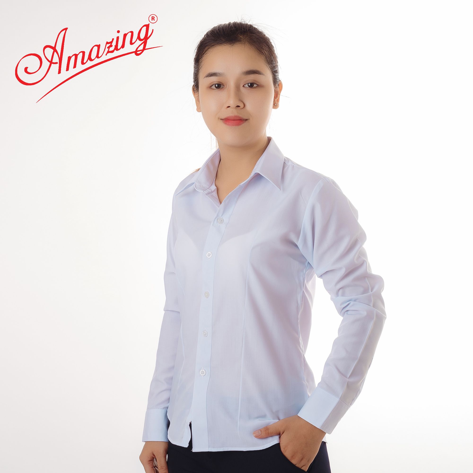 Áo trắng nữ, có size đại 80kg, sơ mi Amazing, vải KT silk, tay cách điệu, form chuẩn basic