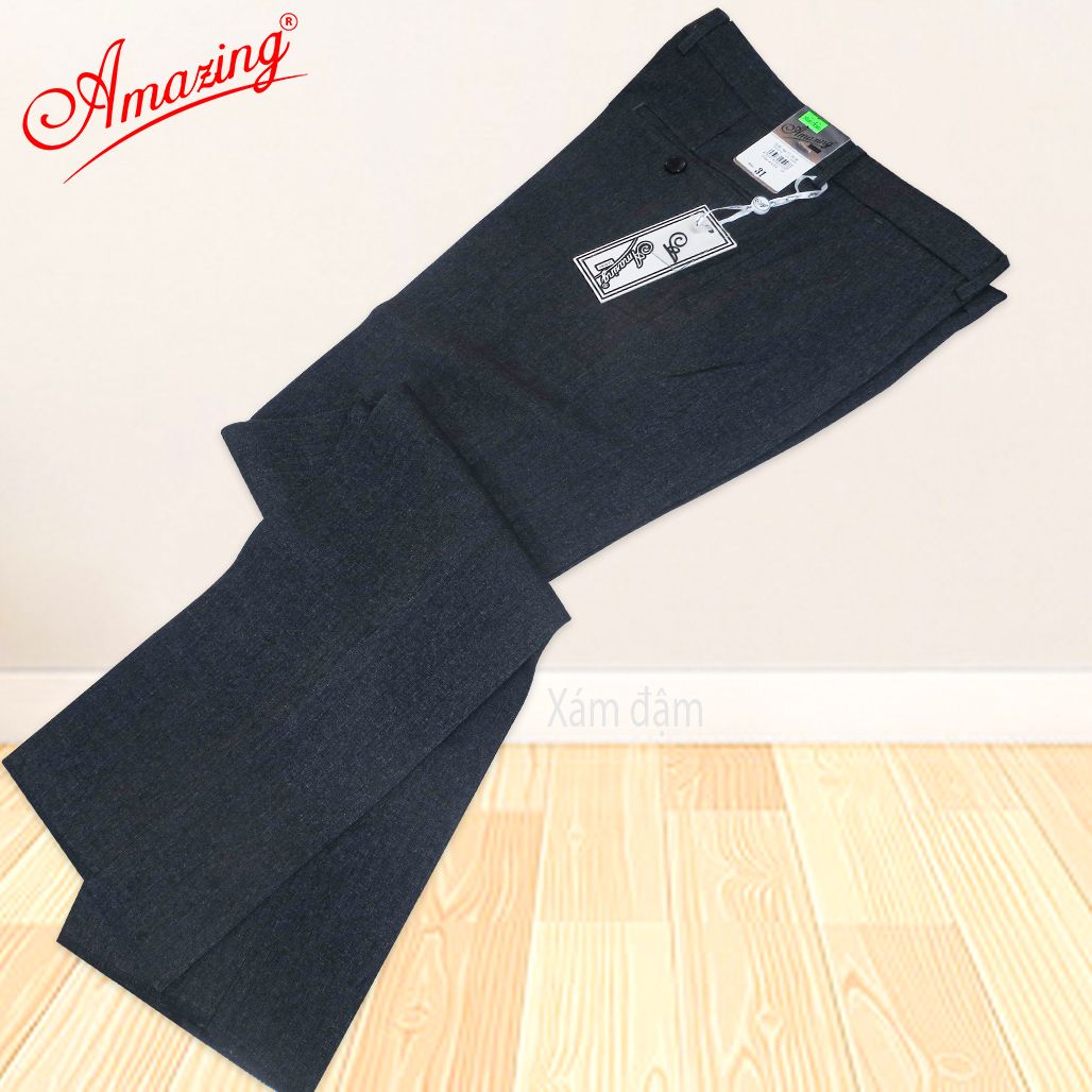 Quần tây âu màu xám đậm, thương hiệu Amazing cao cấp, vải vân chìm, ống đứng, không ly, form công sở