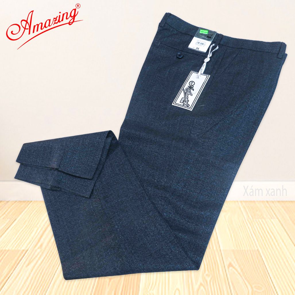Quần tây âu màu xám đậm, thương hiệu Amazing cao cấp, vải vân chìm, ống đứng, không ly, form công sở
