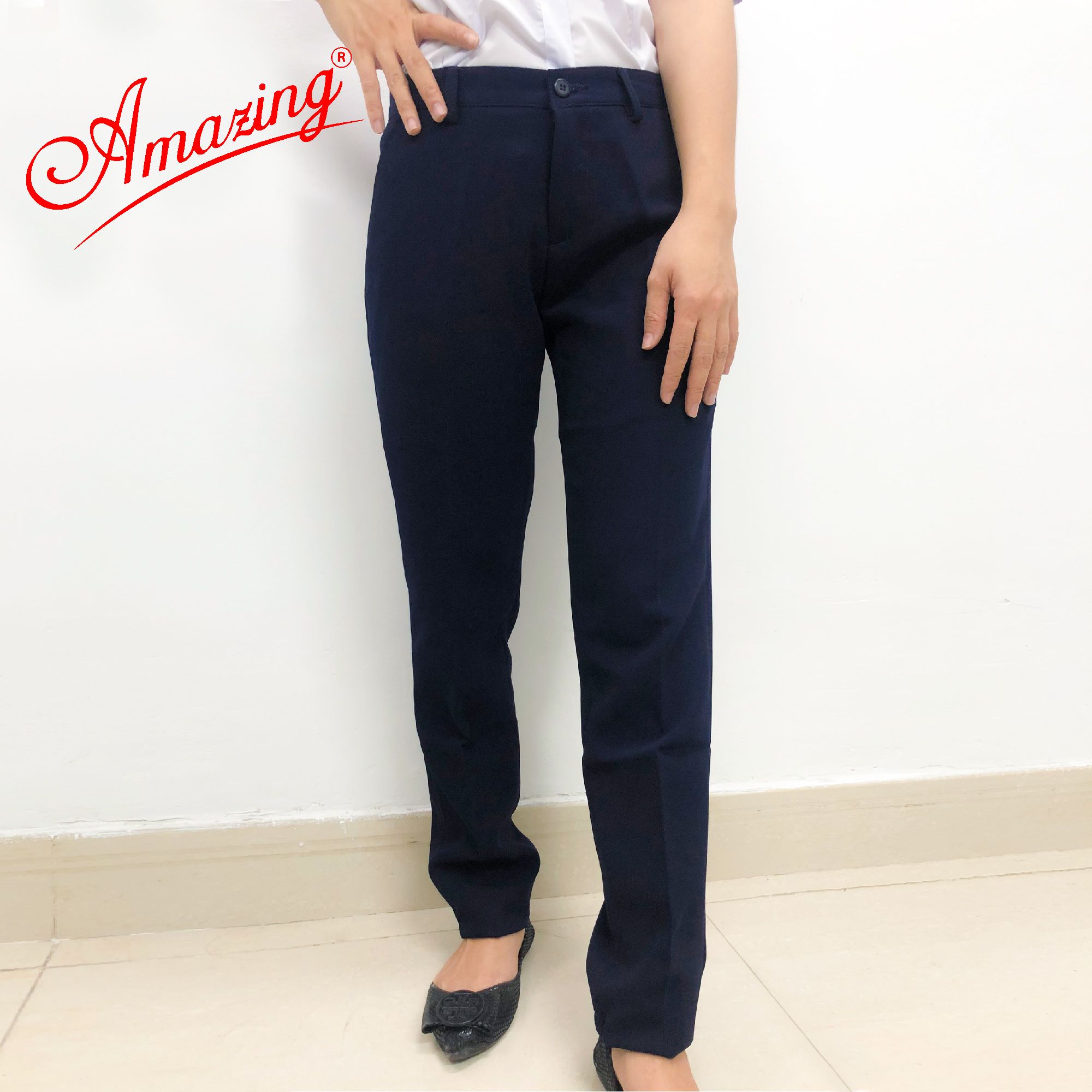 Quần tây âu nữ màu đen và xanh, đồng phục nữ sinh cấp 2 3, chất vải tuyết mưa dày mềm, không nhăn, Amazing