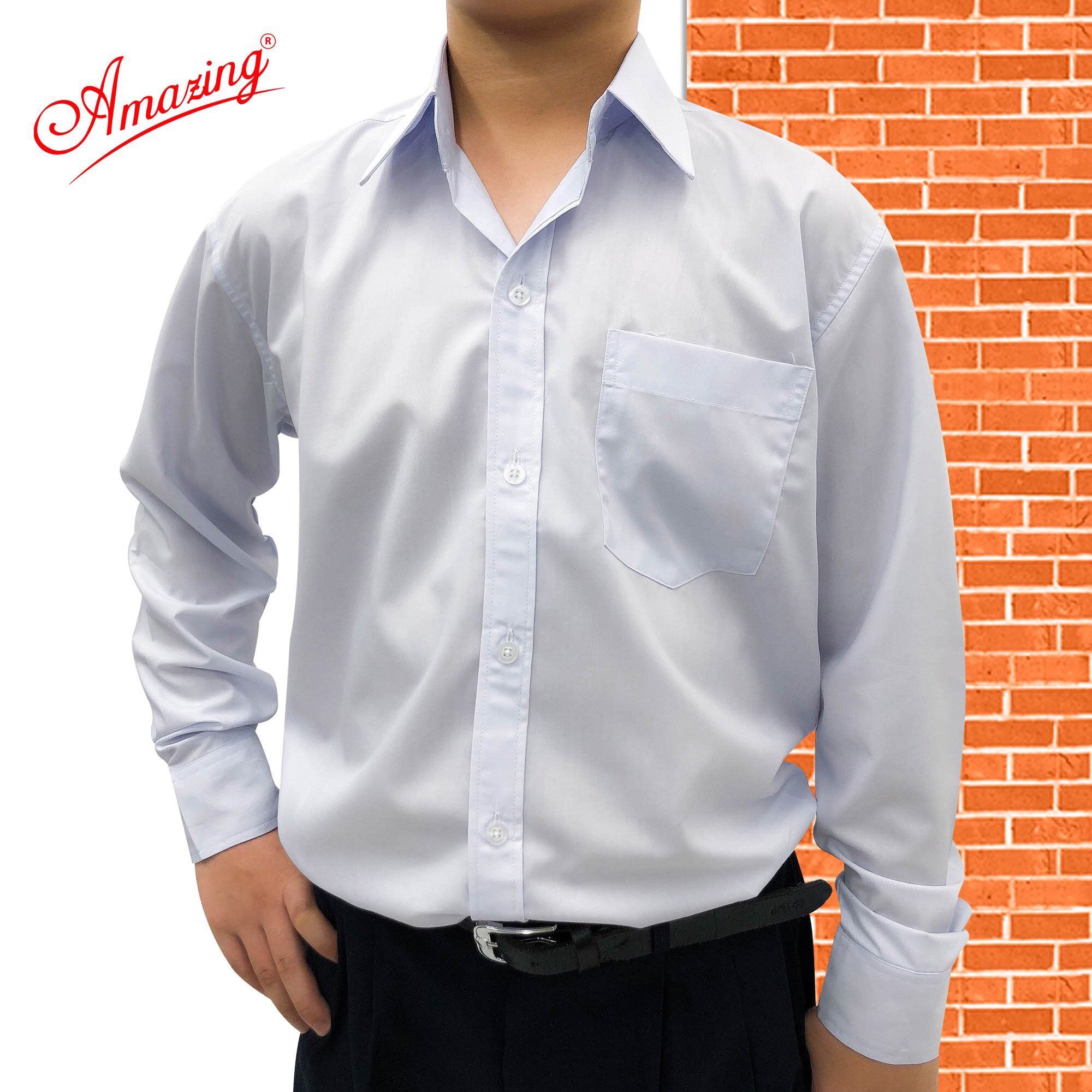 Áo trắng học sinh nam tay ngắn Amazing, dáng suông, tà bầu, đồng phục học sinh, công sở, size từ lớp 1 đến đại học