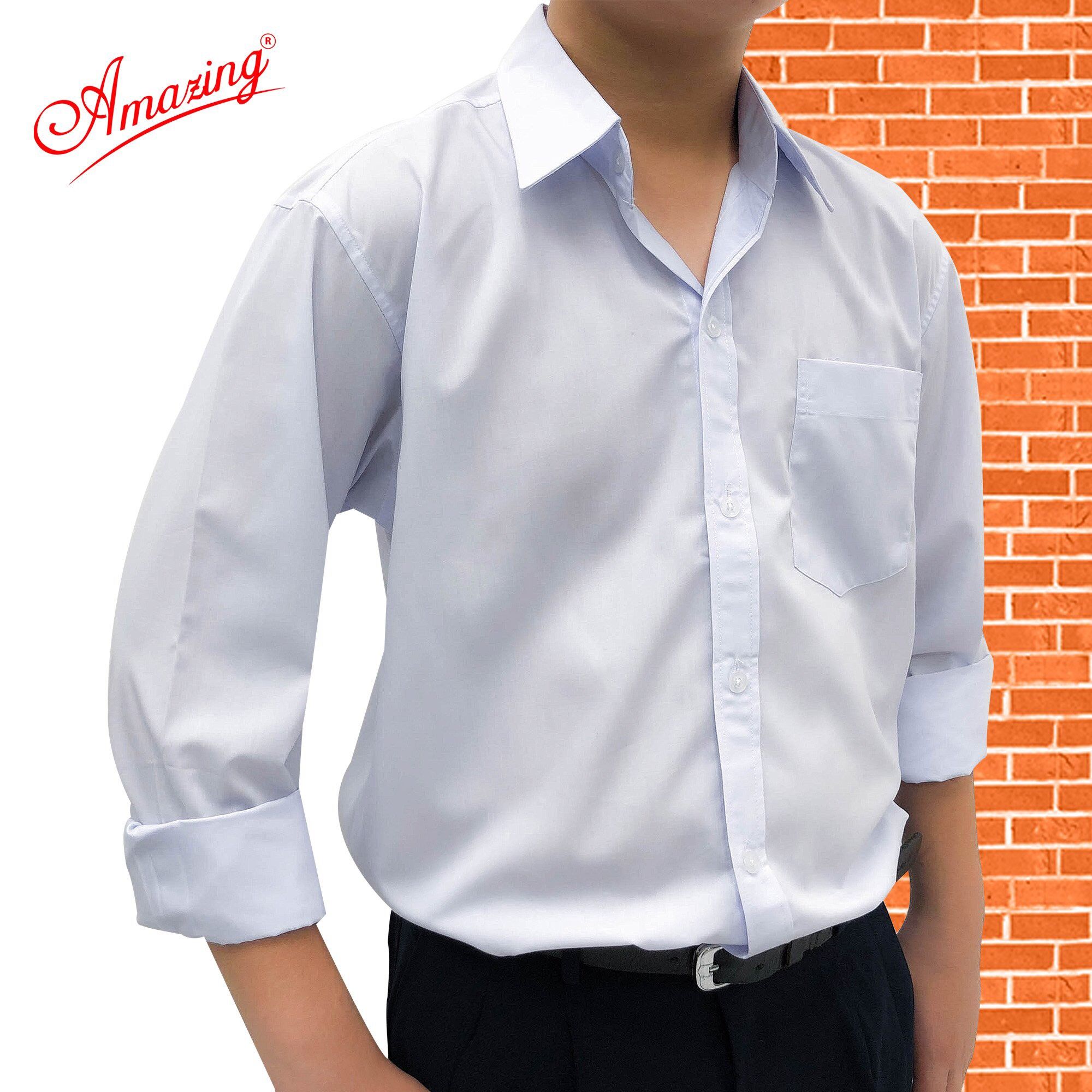 Áo trắng học sinh nam tay ngắn Amazing, dáng suông, tà bầu, đồng phục học sinh, công sở, size từ lớp 1 đến đại học