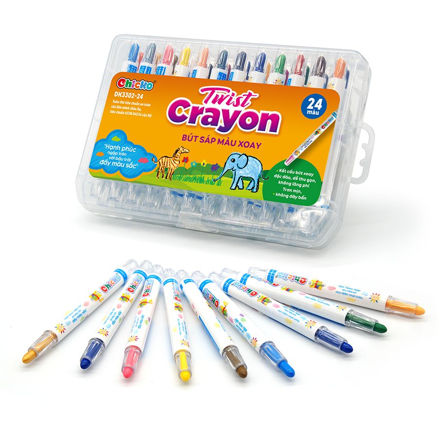 Bút Sáp Màu Xoay Twist Crayon 24 Màu - Hộp Nhựa PP DK3302-24