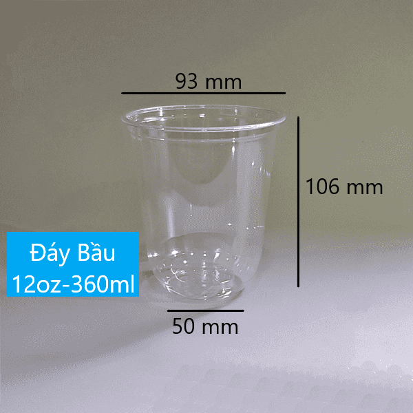 Đáy Bầu PET 93 - 12/14oz / 360ml - Ly Nhựa Cafe, Trà Sữa, Sinh Tố, Nước Ép, Rau Má