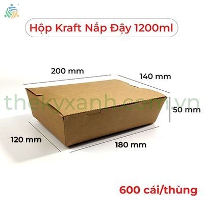 Hộp Giấy Kraft Nắp Đậy – 1200 ml