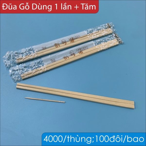 Đũa Gỗ Dùng 1 Lần Kèm Tăm, Đũa Gỗ Tách 20 cm