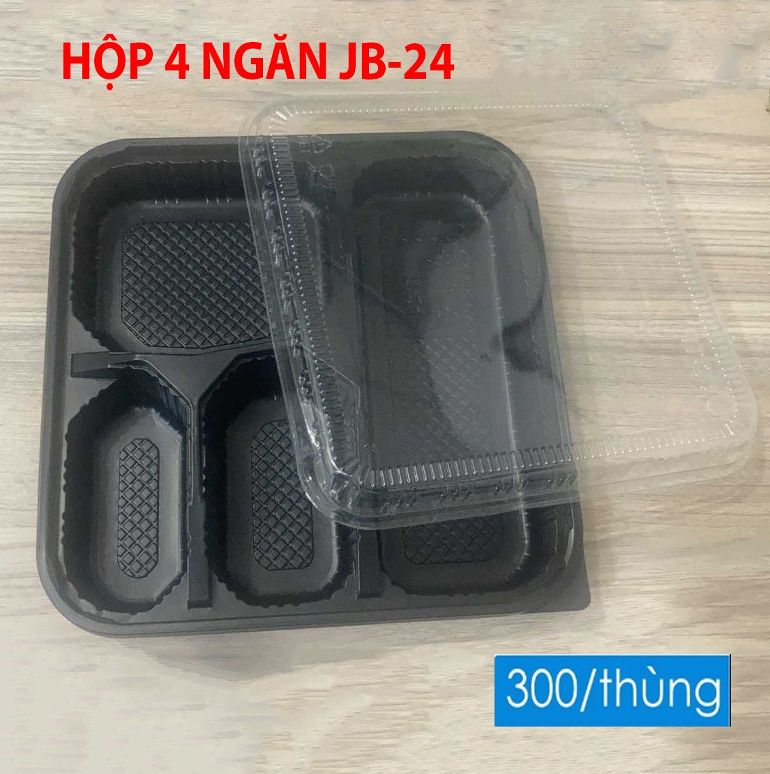 Khay cơm 4 ngăn đế đen JB-24 (HT-24) đựng cơm, mì ý, salad v.v..