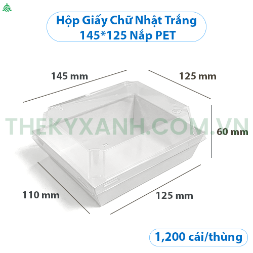 Hộp Giấy Chữ Nhật Trắng Nắp Nhựa PET - 145 * 125
