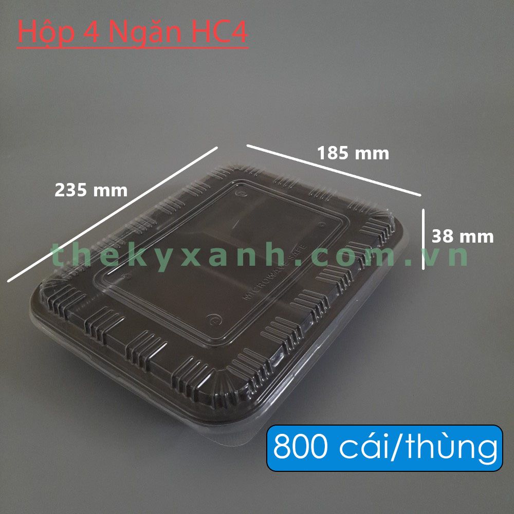 HỘP CƠM 4 NGĂN HC4, Khay Nhựa Đế Đen 4 Ngăn - Hộp Đựng Thức Ăn, Cơm, Mì, Xôi,...