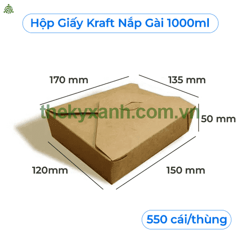 Hộp Giấy Kraft Nắp Gài 34oz - 1000ml / Hộp giấy đựng thực phẩm, trái cây