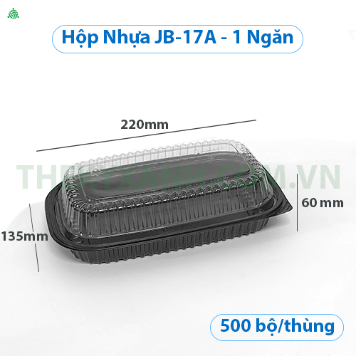 Khay nhựa đế đen JB-17A, Hộp Nhựa JB-17A 1 Ngăn / Hộp Đựng Thức Ăn, Trái Cây