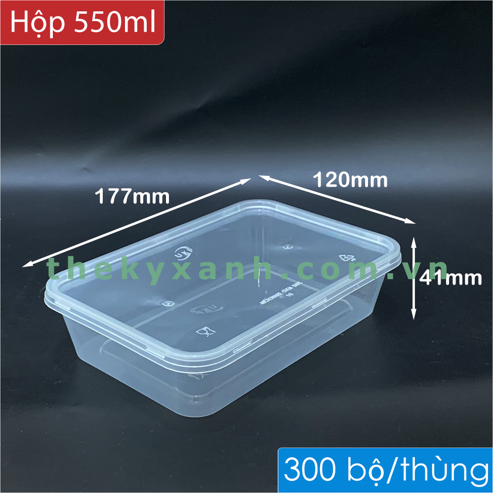 Hộp Chữ Nhật Microwave 550ml + Nắp Trong Đựng Cơm, Bánh