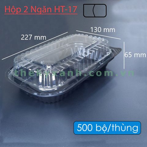 Khay nhựa đế đen HT-17, Hộp Nhựa HT-17 - Khay 2 Ngăn Đều (Hộp đựng cơm, trái cây)