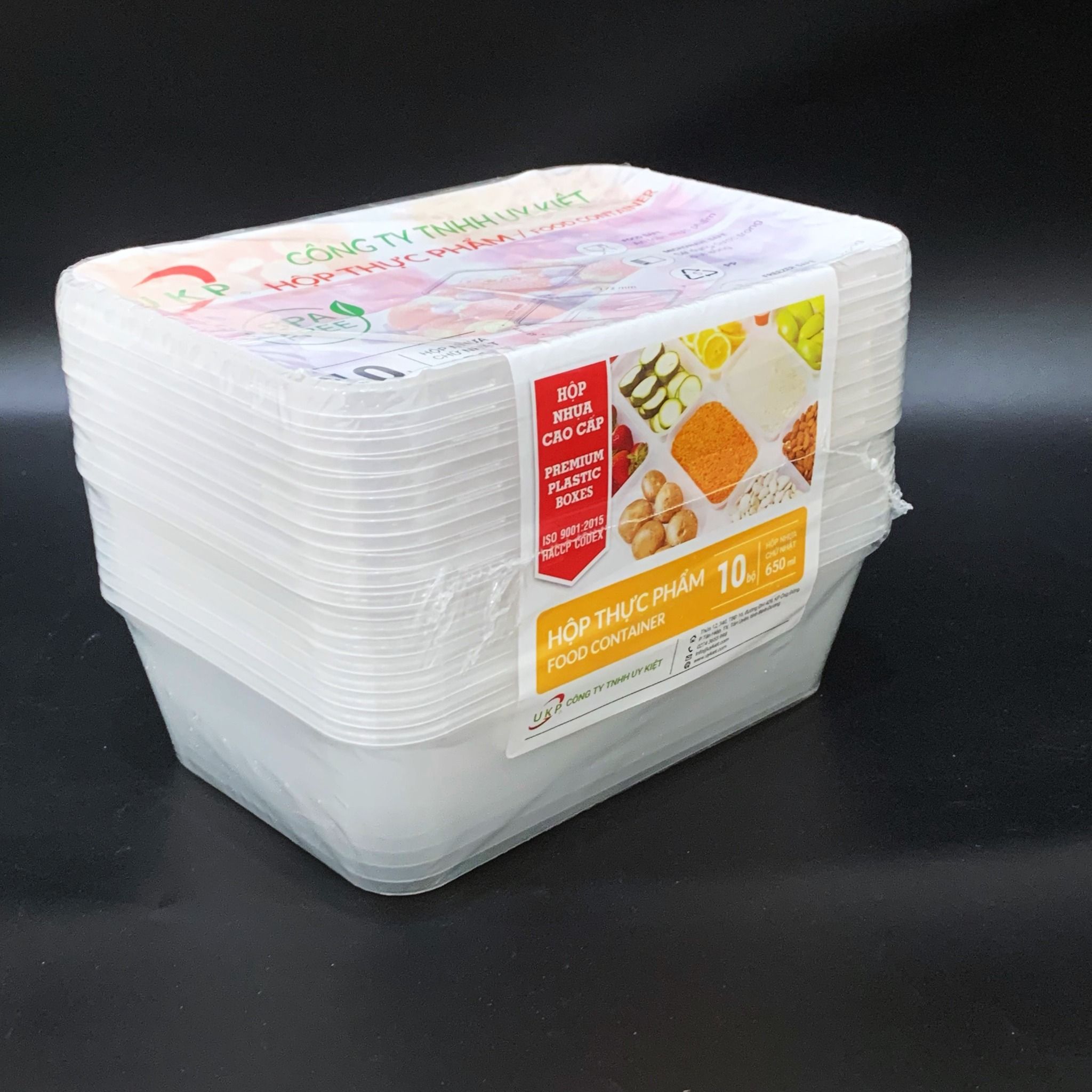 Hộp Chữ Nhật Microwave 650ml + Nắp Trong Đựng Cơm, Bánh
