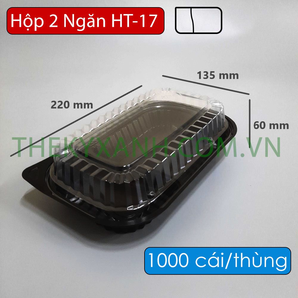 Khay nhựa đế đen HT-17, Hộp Nhựa HT-17 2 Ngăn / Hộp Đựng Thức Ăn, Trái Cây