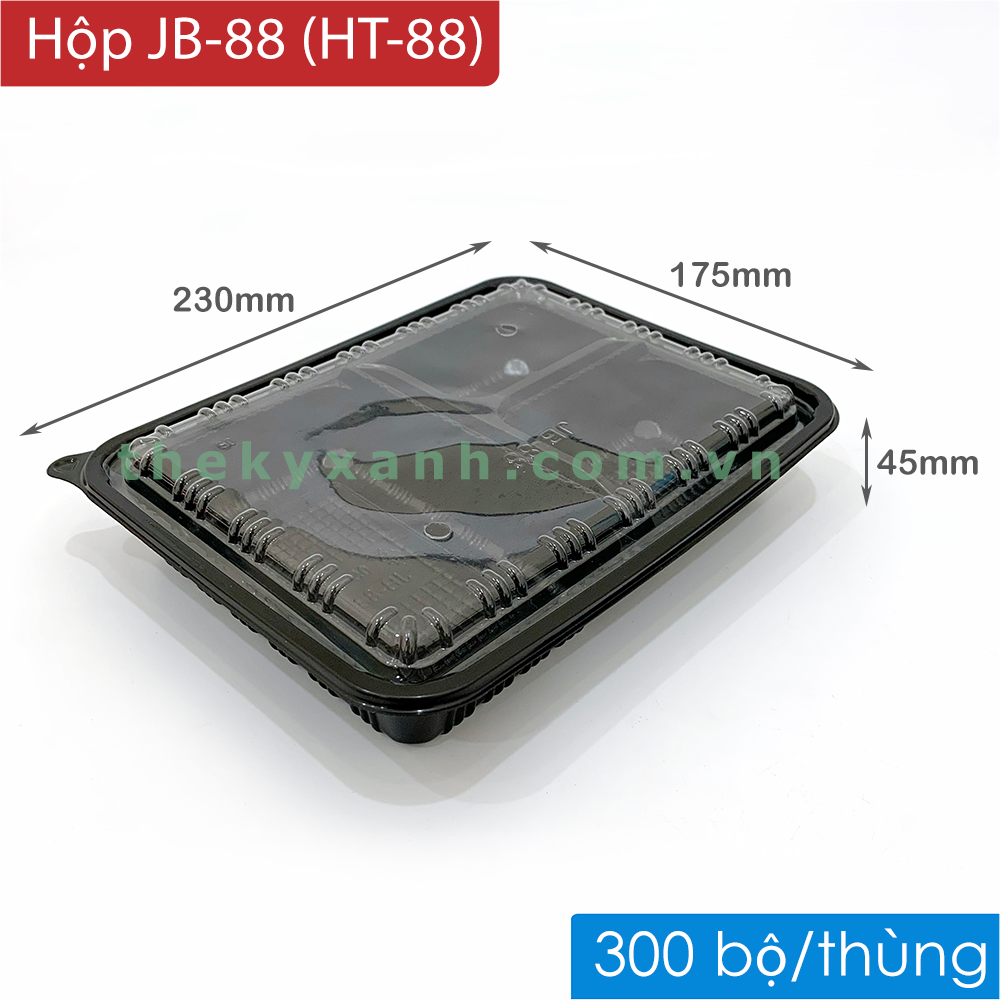 Khay nhựa đế đen JB-88, Hộp Nhựa JB-88 / Hộp cơm 3 Ngăn (Hộp đựng cơm, sử dụng được Microwave)