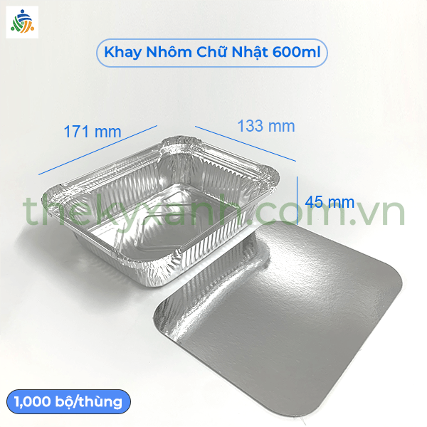 Khay Nhôm Chữ Nhật 600ml Kèm Nắp Giấy - Khay nhôm nướng, hấp các loại bánh, thịt, cá, rau củ...