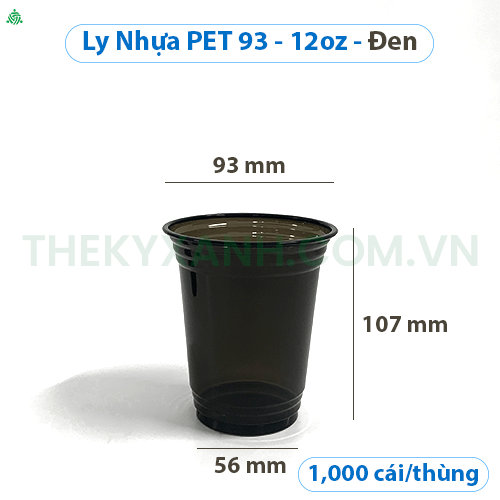 Ly Nhựa PET 93 - 12/14oz / 360ml - ĐEN - Ly Nhựa Cafe, Trà Sữa, Sinh Tố, Nước Ép, Rau Má