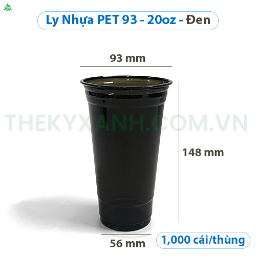 Ly Nhựa PET 93 - 20oz / 580ml - ĐEN - Ly Nhựa Cafe, Trà Sữa, Sinh Tố, Nước Ép, Rau Má