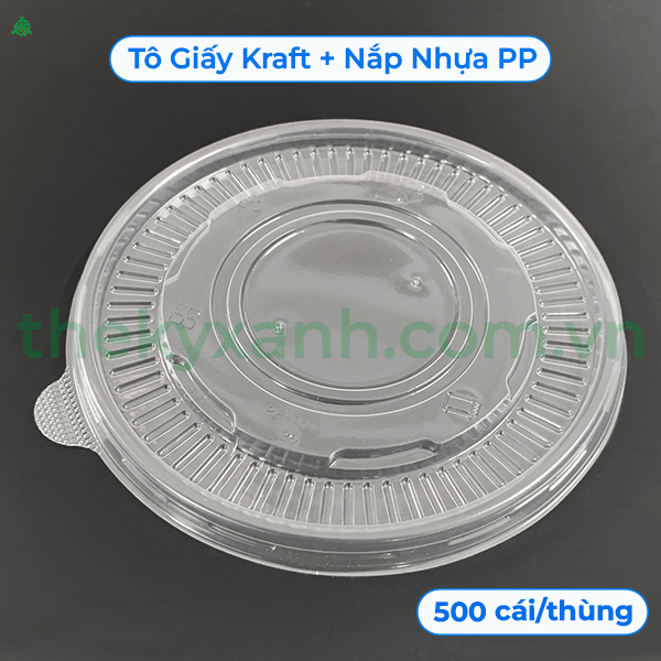 Tô giấy Kraft Salad nâu 750ml đựng thức ăn, salad, bánh bông lan có NẮP PET (PP) chịu nhiệt