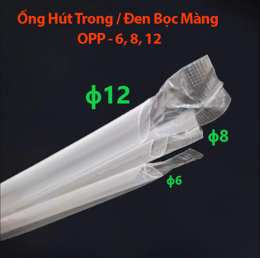 Ống Hút Trong / Đen Bọc Màng OPP - ɸ6, ɸ8, ɸ12