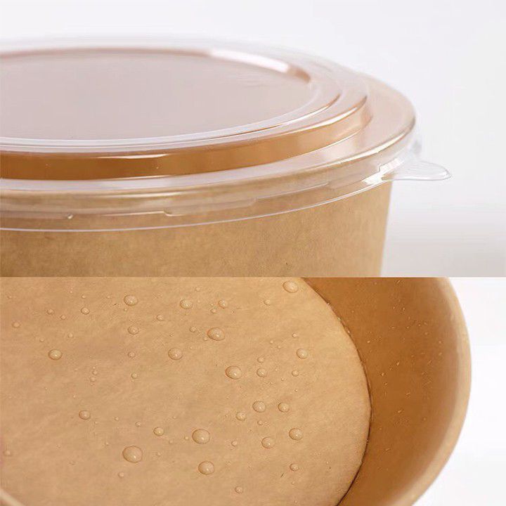 Tô giấy Kraft Salad nâu 1000ml đựng thức ăn, salad, bánh bông lan có NẮP PET (PP) chịu nhiệt