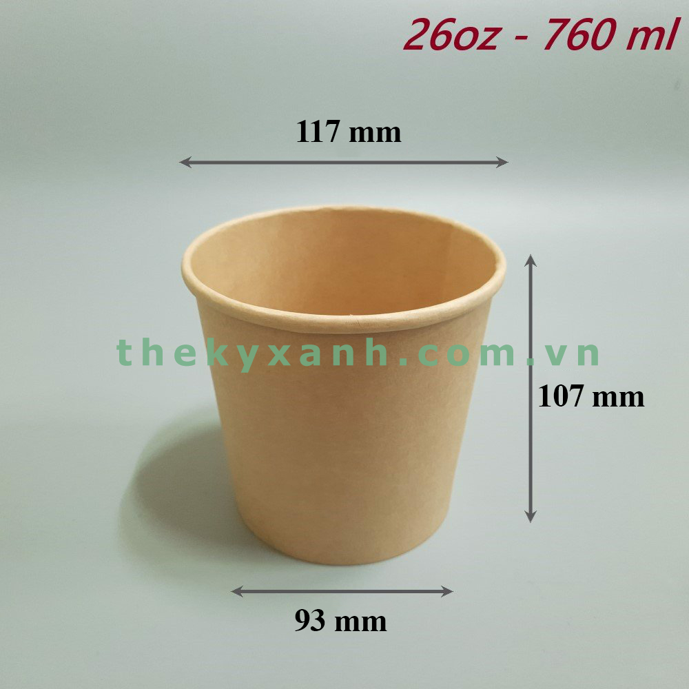 Ly Giấy Kraft 26oz - 760 ml - Đựng thức ăn, Salad, Bánh, Soup...