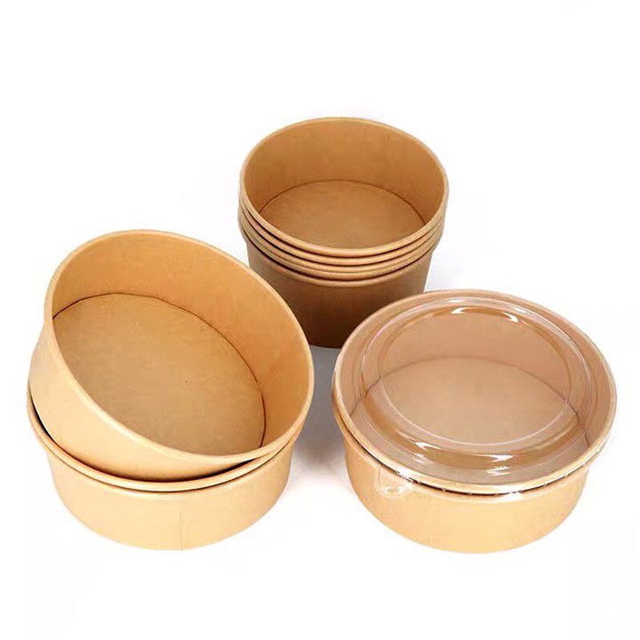 Tô giấy Kraft Salad nâu 1000ml đựng thức ăn, salad, bánh bông lan có NẮP PET (PP) chịu nhiệt