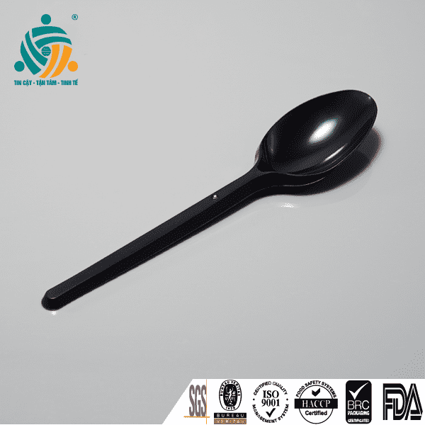 Muỗng Nhựa Trà Sữa, Muỗng Cơm Dùng 1 Lần Đen Dài 15cm